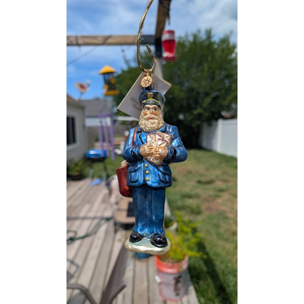 2001 Christopher Radko Rain or Shine 7" ornament  Christmas Santa Mailman w/Box